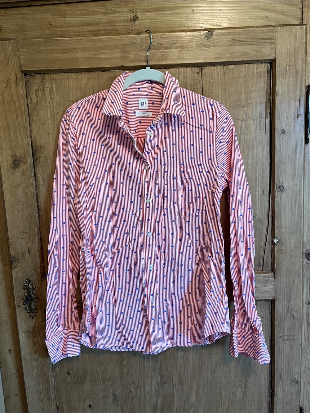 GAP Women’s Red Stripe Shirt with Cobalt Dot Accent